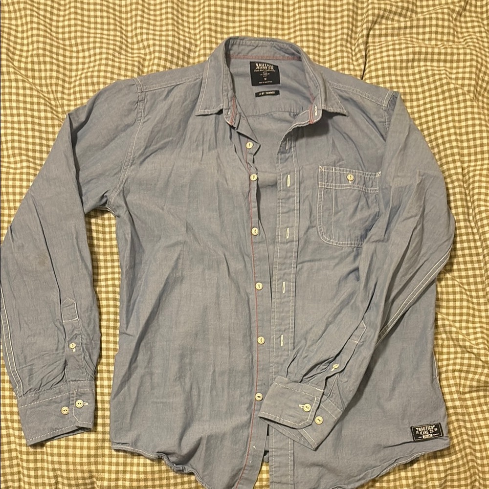 Nautica Blue Casual Button Down Shirt